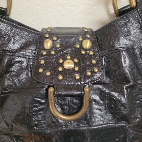 Kate Landry Black Croc Embossed Leather Handbag - Picture 2 of 10